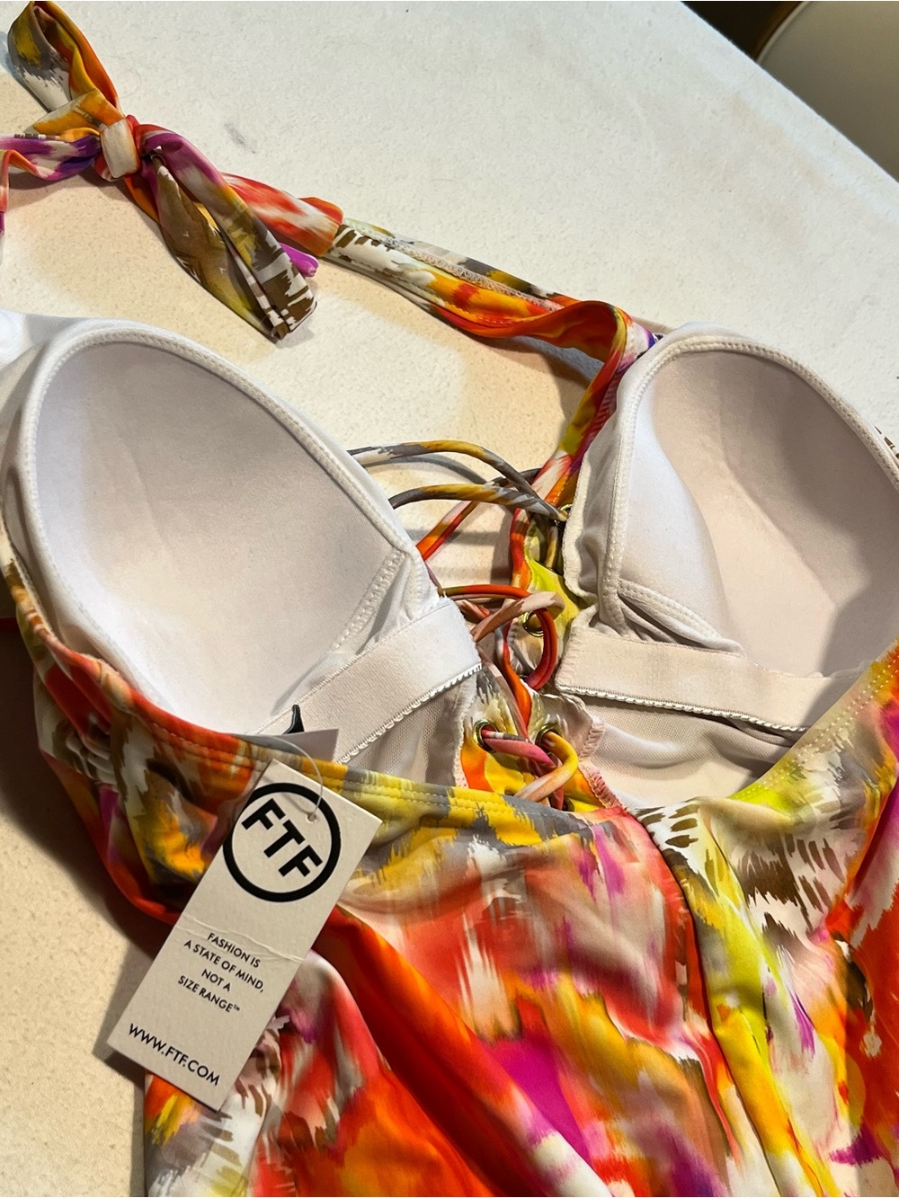 NEW Halter Tie-Dye One-Piece Swimsuit in Pink & Yellow Size 1=14 - Picture 4 of 8